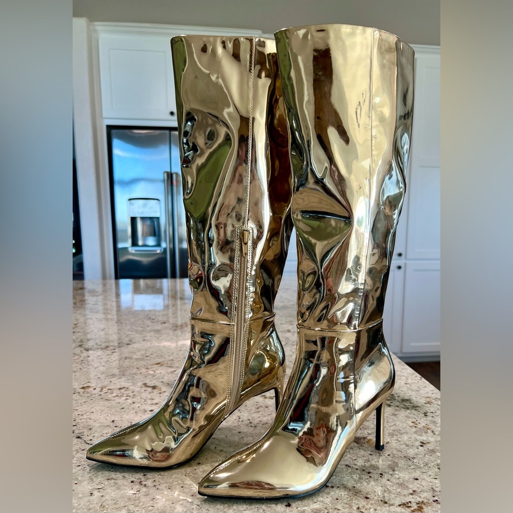 Madden Girl Shiny Metallic Gold Heeled Boots